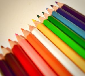 Close-up of colored pencils on table