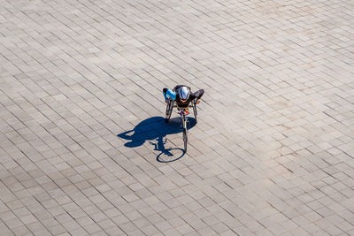 Low angle view of man walking on street