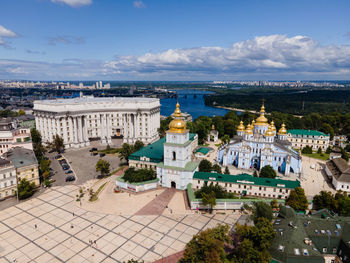 High angle view of townscape against sky