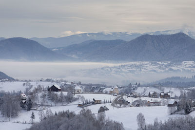 Scenic view of snowcapped mountains against sky