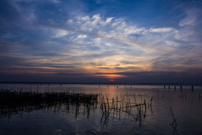 Scenic view of lake against sky during sunset