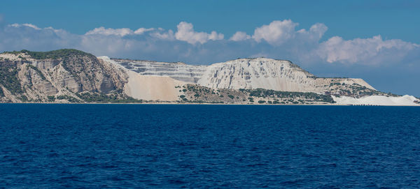 Pumice stone mining on the island of gyali between the islands of kos and the volcanic island 