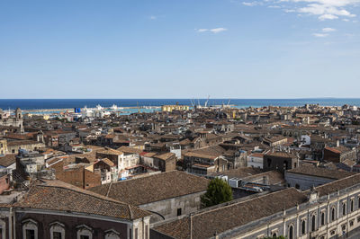 Aerial panorama of catania with the port in the background