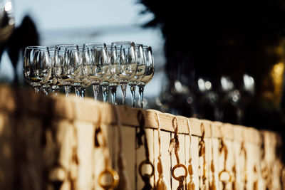 Luxury table settings for fine dining with and glassware, pouring wine to glass. 