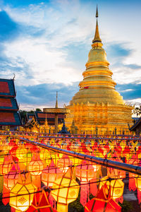 Traditional temple against building