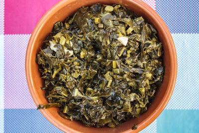 Bowl with sauteed cabbages. portuguese cuisine