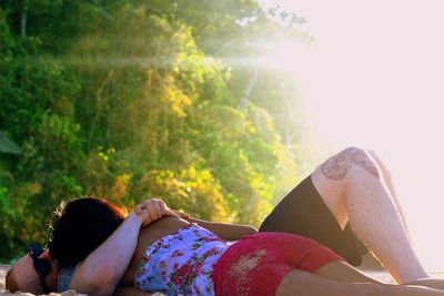 Woman relaxing on bench