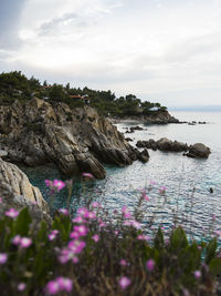 Scenic view of sea and rocks against sky