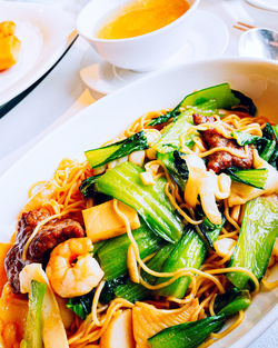 High angle view of food served in plate