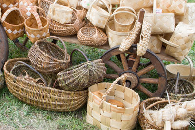 High angle view of wicker basket