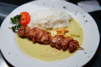 High angle view of meal served in plate