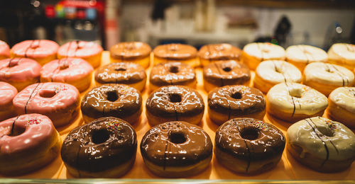 Close-up of doughnuts on table