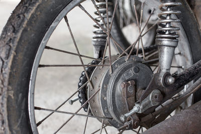 Close-up of old bicycle wheel