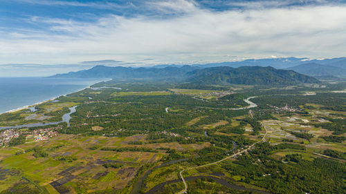 High angle view of townscape against sky