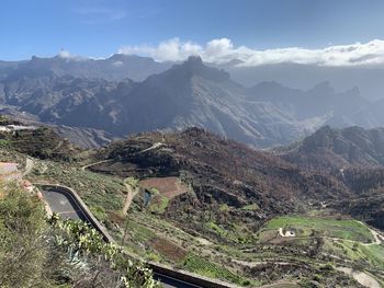 High angle view of mountains against sky