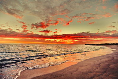 Scenic view of beach against sky during sunset