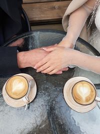 High angle view of coffee on table