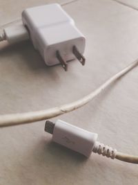 High angle view of mobile phone on table