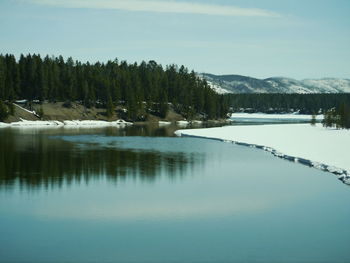 Scenic view of lake with mountains in background