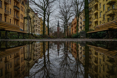 Reflection of buildings in lake