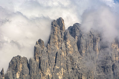 Low angle view of rocky mountains against sky