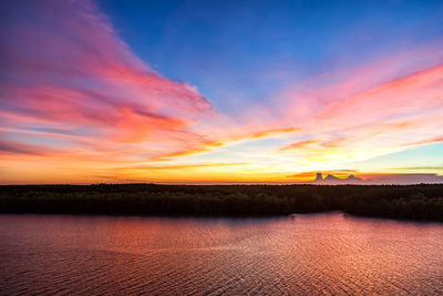 Scenic view of lake against sky during sunset