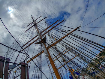 Low angle view of sailboat against sky