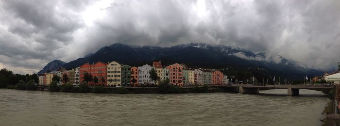 Scenic view of river against cloudy sky