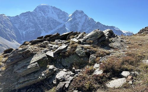 Scenic view of mountains against clear sky