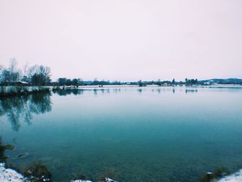 Scenic view of lake against clear sky