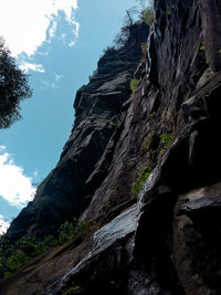 Low angle view of rock formations against sky