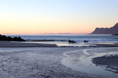 Scenic view of sea against clear sky during sunset