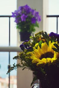 Close-up of yellow flowers in vase at home