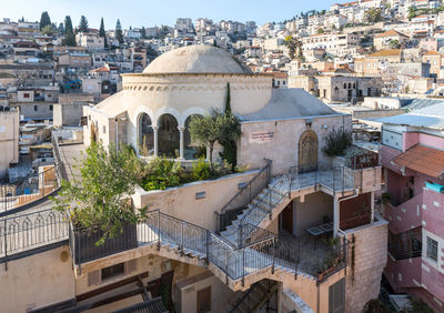 High angle view of buildings in city