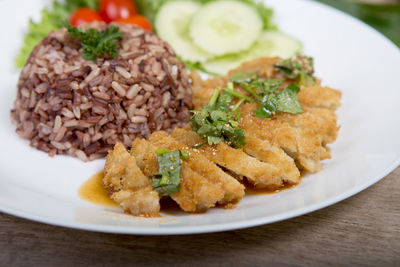 Close-up of food served in plate