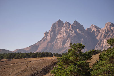 Scenic view of mountains against clear sky