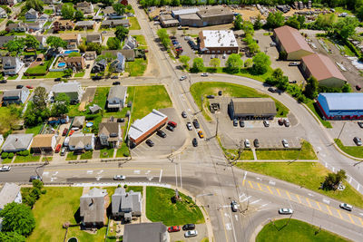 High angle view of street amidst buildings in city