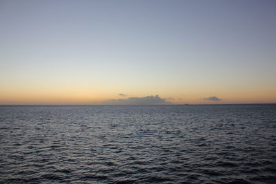 Scenic view of sea against clear sky during sunset