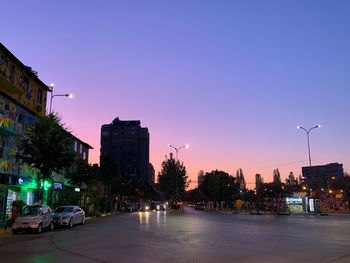 City street and buildings at dusk
