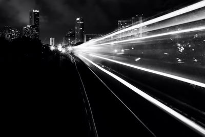 Light trails on road at night