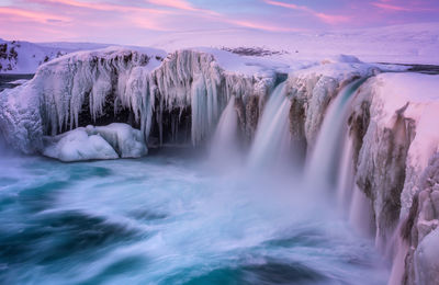 Frozen godafoss waterfall, iceland