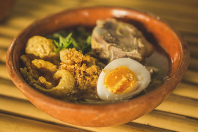 High angle view of breakfast in bowl on table