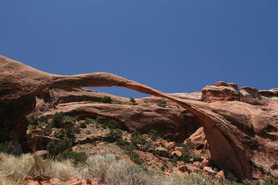 Low angle view of natural arch against clear sky at arches national park