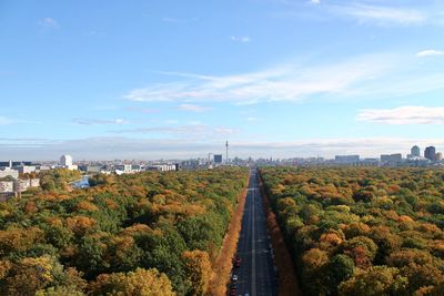 High angle view of road amidst buildings in berlin city 