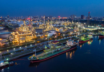 High angle view of illuminated city at night