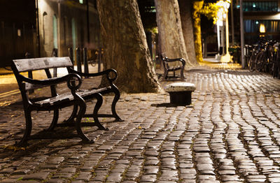 Empty benches in park