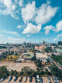 High angle view of townscape against sky