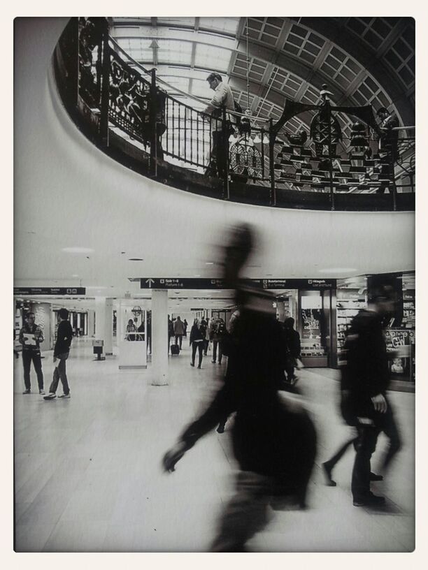 indoors, large group of people, men, lifestyles, person, transfer print, architecture, built structure, walking, leisure activity, city life, transportation, public transportation, railroad station, travel, auto post production filter, full length, mixed age range, subway station