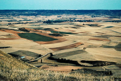 High angle view of land against sky