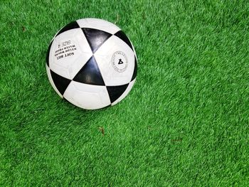 High angle view of soccer ball on field